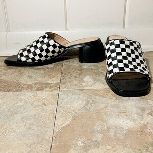Urban Outfitters Checkered Brighton Chunky Heeled Leather Mule Womens Size 10